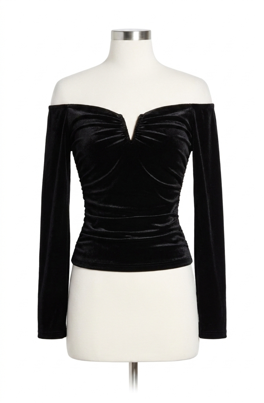 NEW ASTR salem velvet off shoulder top in black